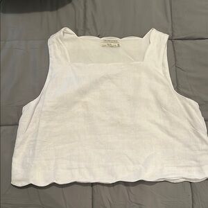 Abercrombie & Fitch White Premium Linen Scallop Top